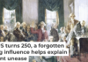 This painting depicts the Constitutional Convention in 1787. The Founding Fathers leaned on French philosopher Montesquieu as they designed the Constitution. GraphicaArtis/Archive Photos via Getty
